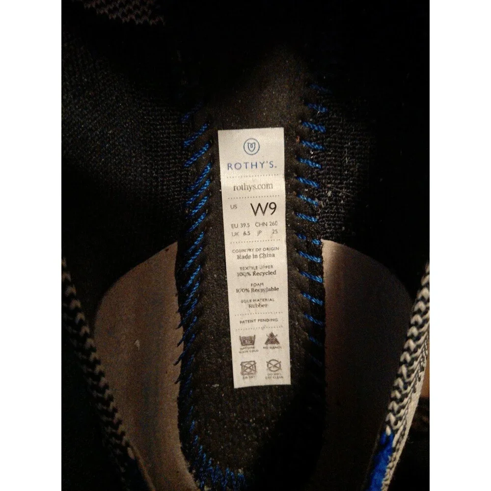 Rothy's Black and Cream Knit Flats with Blue Trim